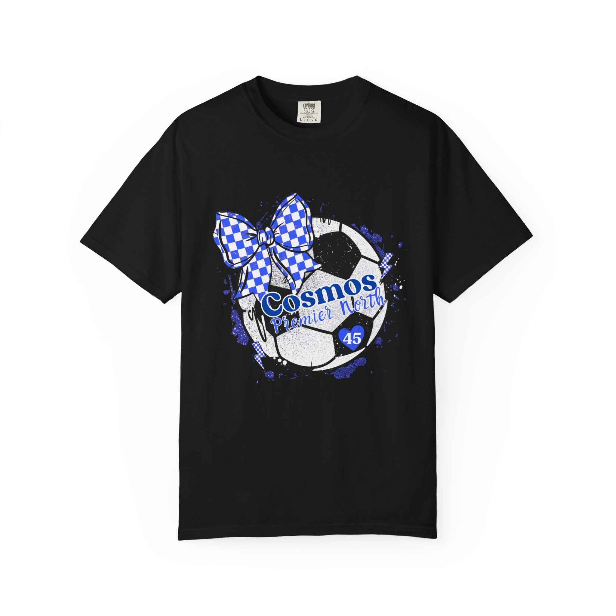 "Custom Soccer Mom Comfort Colors Tee – Premier Team Name & Number – Game Day Spirit Shirt with Bow – Soft Vintage 1717 T-Shirt"