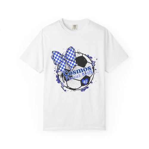 "Custom Soccer Mom Comfort Colors Tee – Premier Team Name & Number – Game Day Spirit Shirt with Bow – Soft Vintage 1717 T-Shirt"