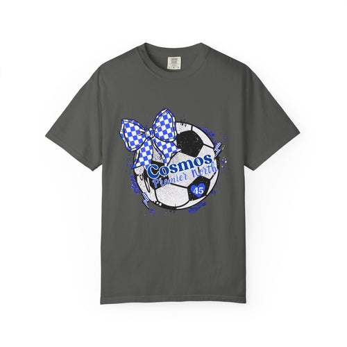 "Custom Soccer Mom Comfort Colors Tee – Premier Team Name & Number – Game Day Spirit Shirt with Bow – Soft Vintage 1717 T-Shirt"